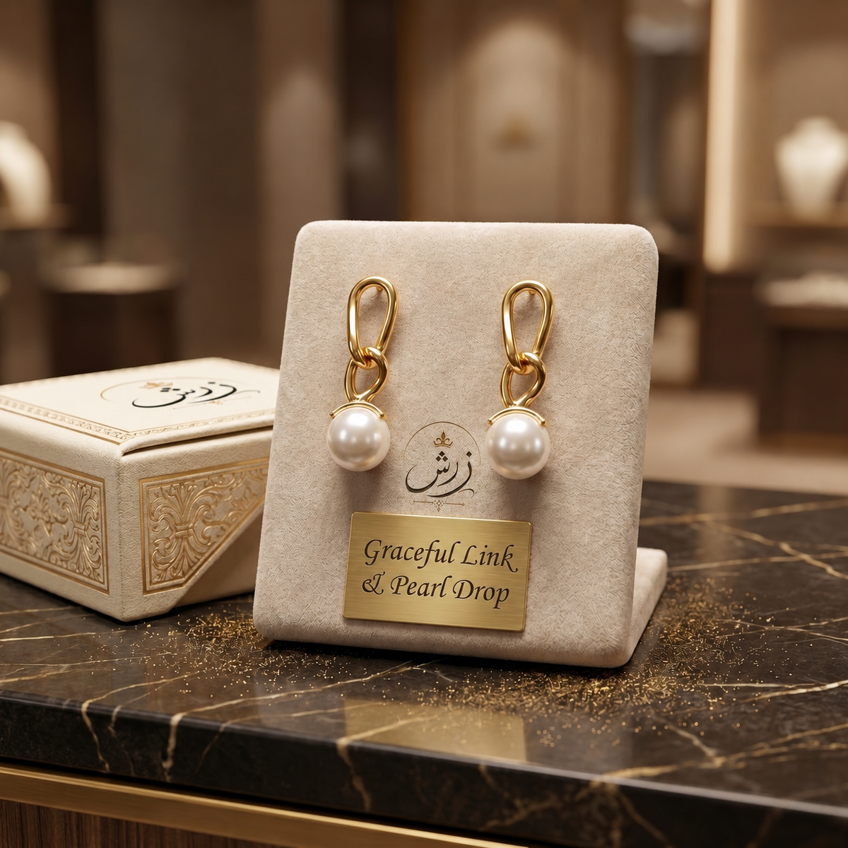 Graceful Link & Pearl Drop Earrings