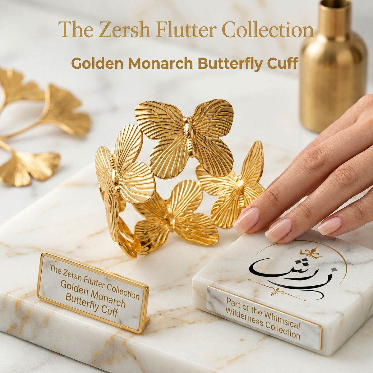 Zersh Golden Monarch Butterfly Cuff/Bracelet