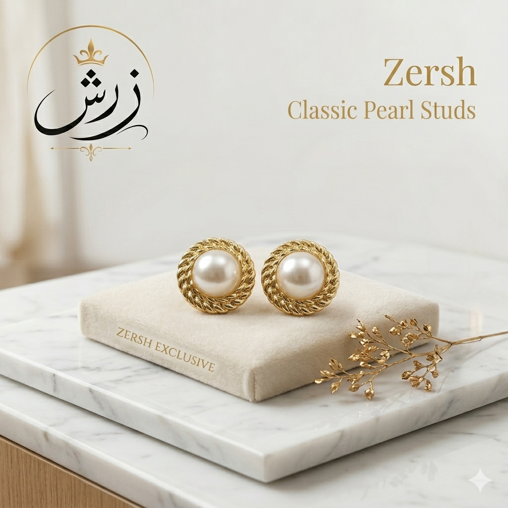 Zersh Classic Pearl Studs-Gold