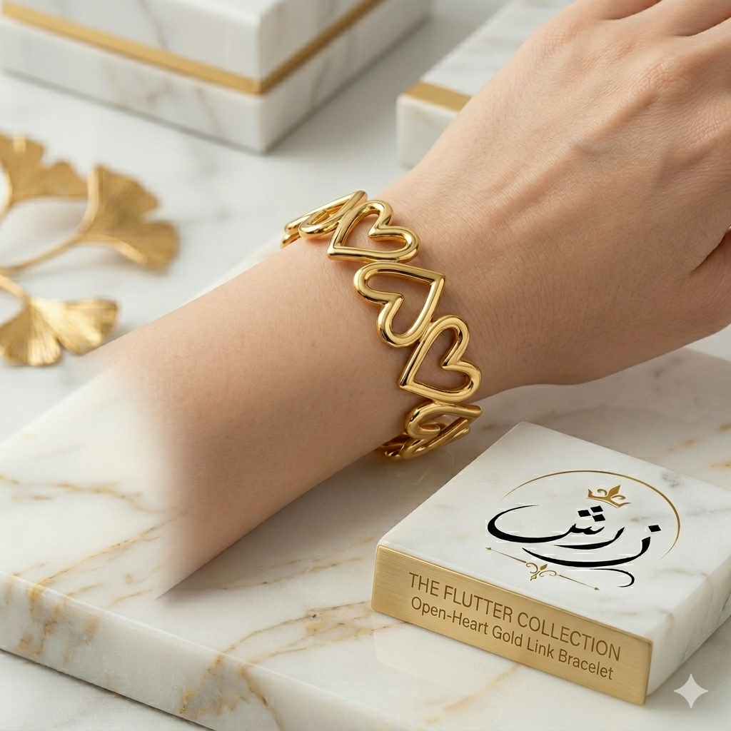 Zersh Open Heart Gold Link Bracelet