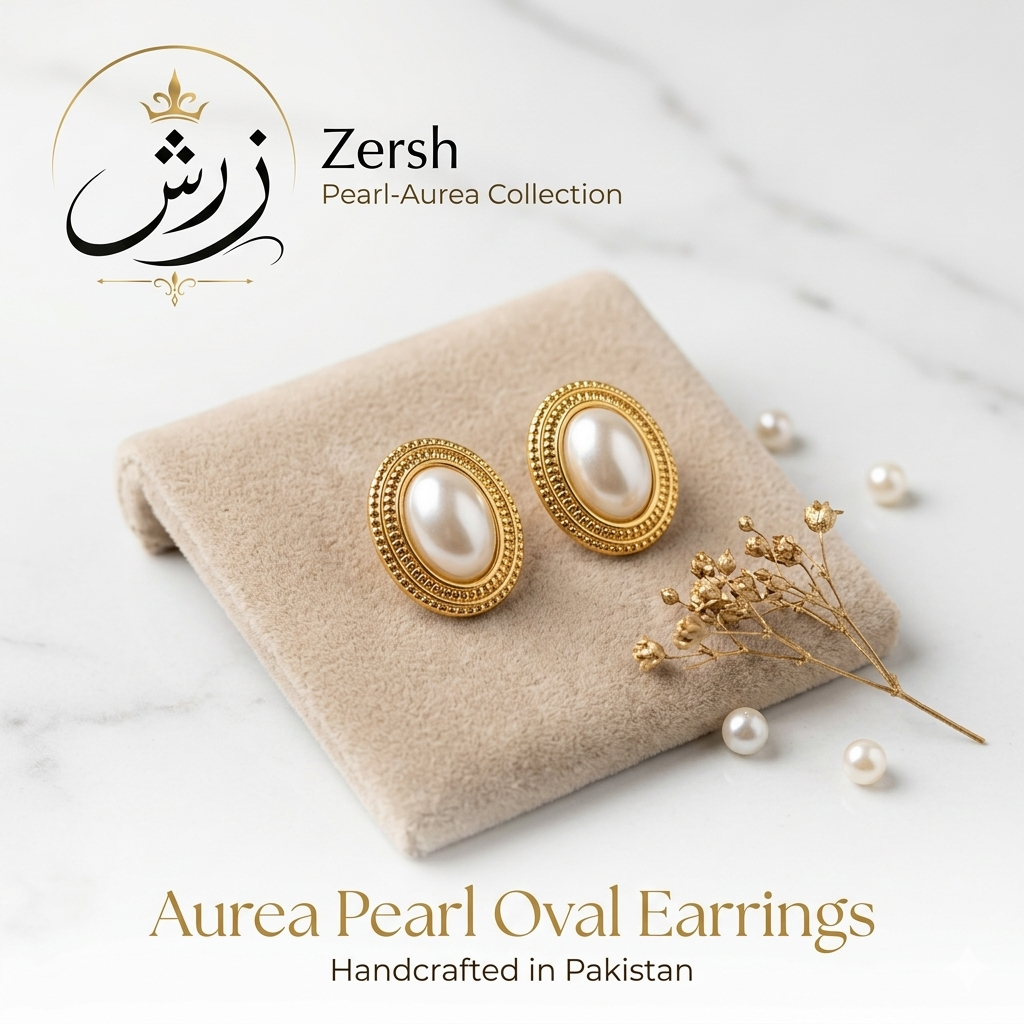 Zersh Aurea Pearl Oval Earrings