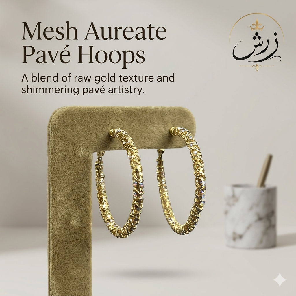 Zersh Mesh Aureate Pave Hoops Earrings